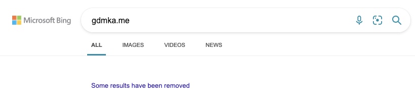 Bing missing search result