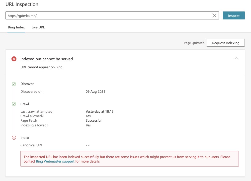 Bing missing search result